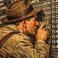 Business man searching a message board similar to how online visitors scan the online search results page.