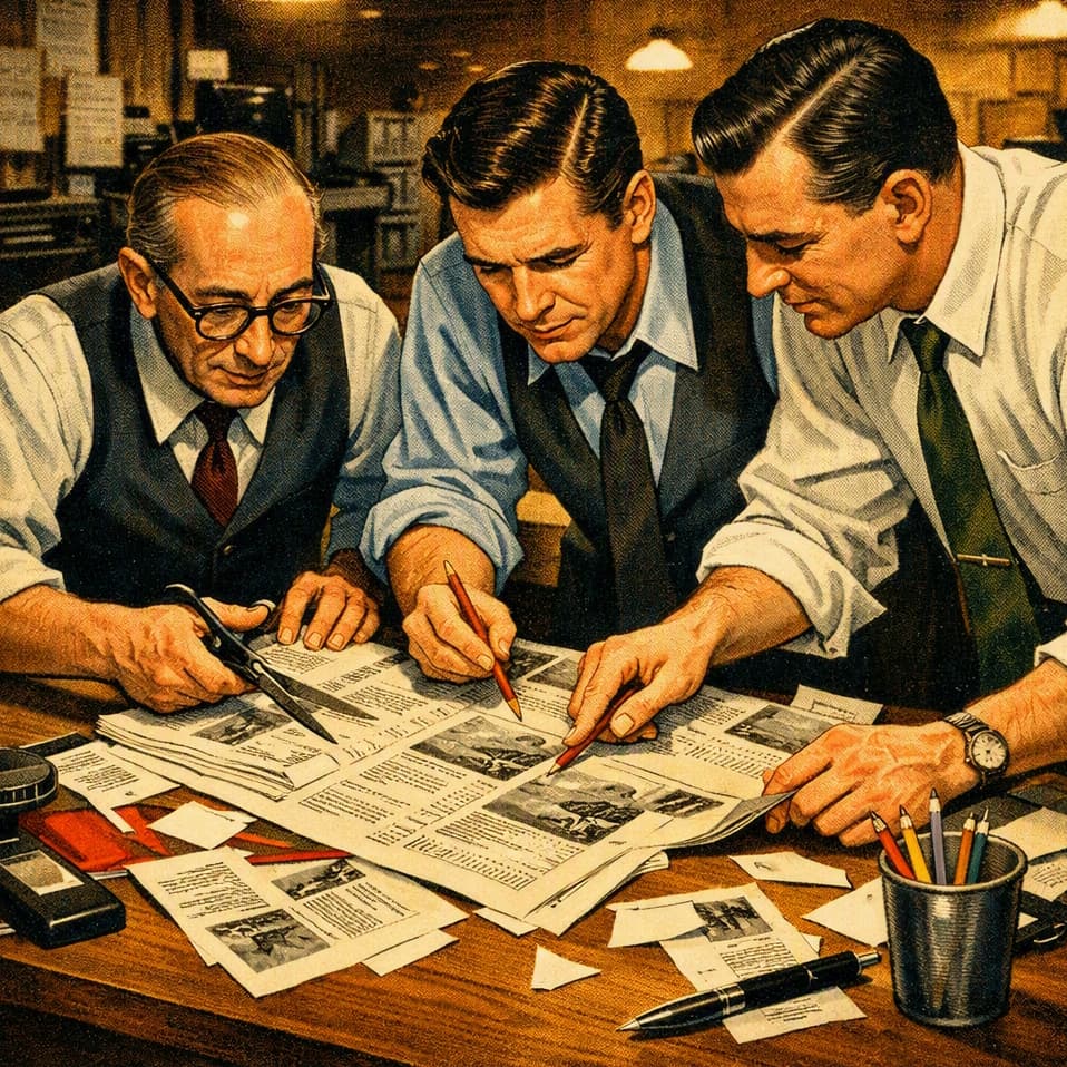 newspaper editors formatting an easy-to-read article with the Inverted Pyramid writing format