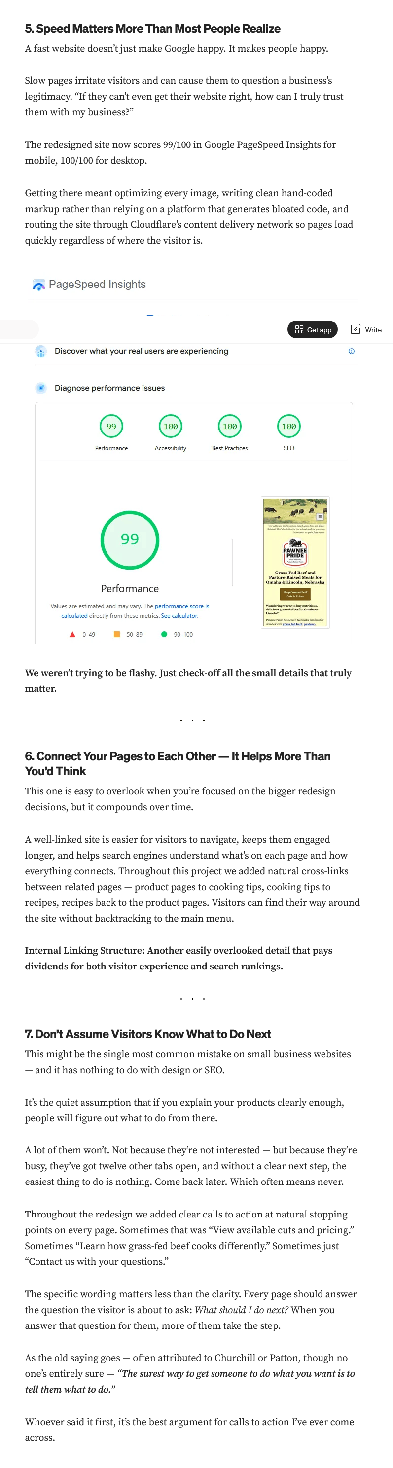 Second portion of the Process section showing additional website redesign principles