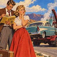 couple watching their car being towed away