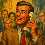 1970s man on phone, symbolizes the birth of mobile internet browsing