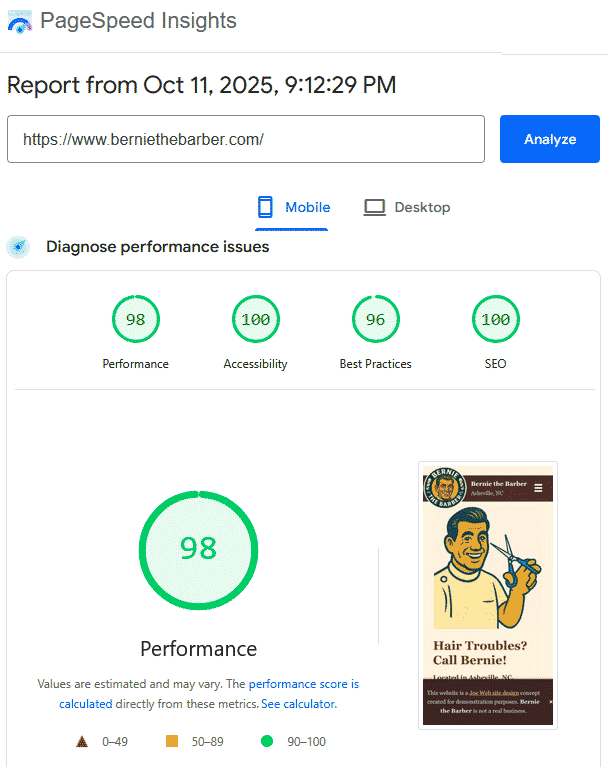 page speed insights report