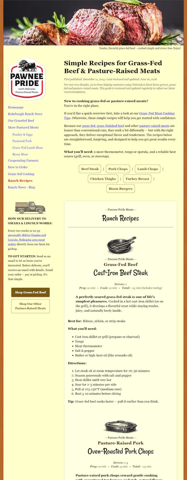 Recipes page