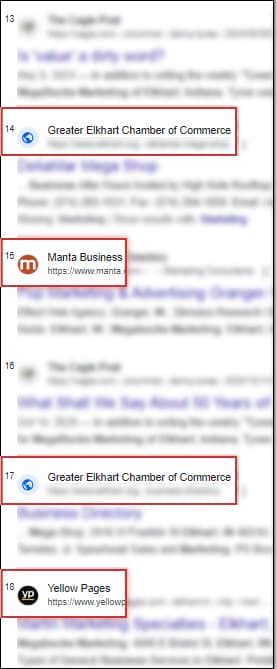 google seach results with highly ranked directory listings pg1